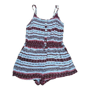 Lily Morgan Romper Womens Large Pattern Sleeveless Button Front Boho Summer